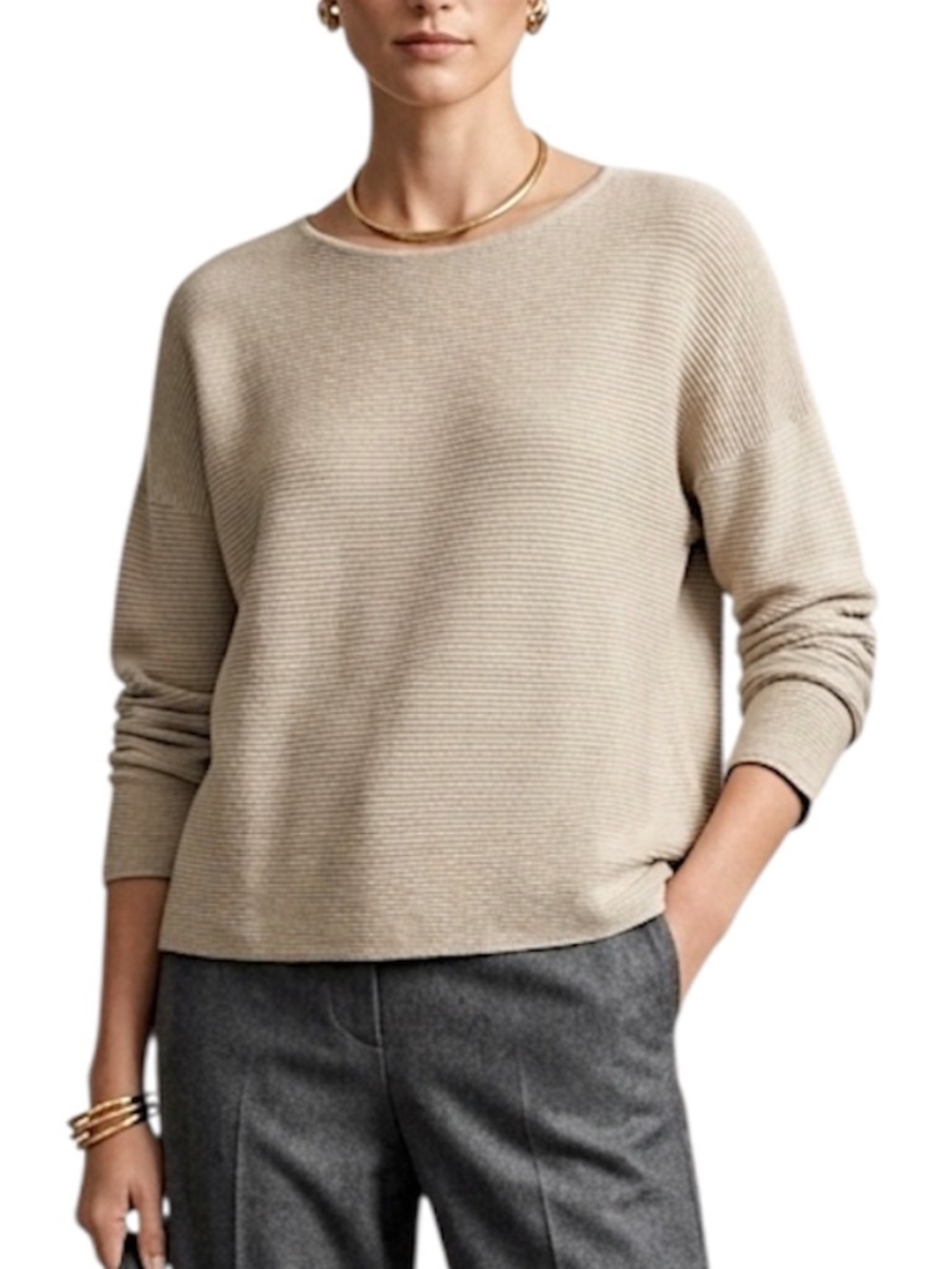 Eileen Fisher quiet luxury organic cotton linen rib knit boxy oversize sweater M